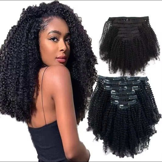 100%Raw Indian Hair Clip In Hair Extension 4b 4c Curly Clip In Extensions double weft Kinky Curly Clip ins Hair Extension 120g 140g