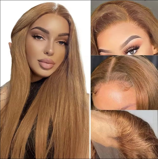 Honey Blonde Color 100% Human Hair Glueless Full Lace wig for Black Women Silky Straight