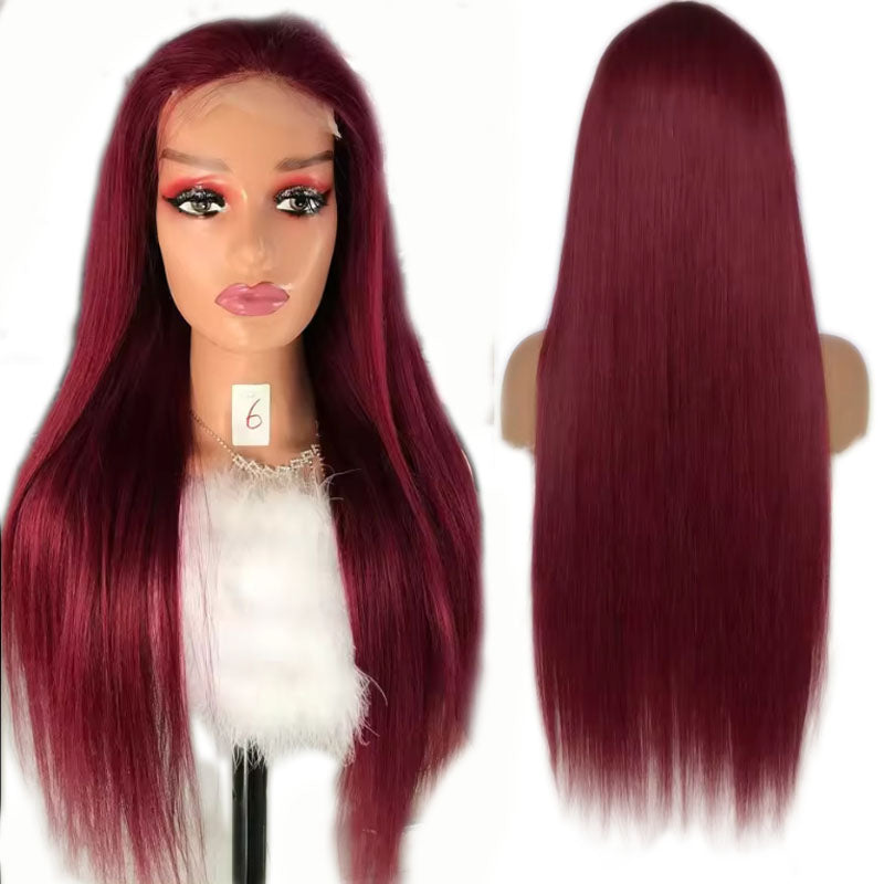 100% Virgin Hair HD 99j Burgundy Lace Front Wig Bone Straight Human Hair Wigs Pre Plucked Colored Hd Transparent Lace Frontal Wig