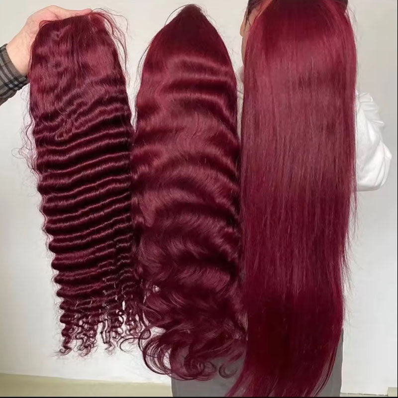 100% Virgin Hair HD 99j Burgundy Lace Front Wig Bone Straight Human Hair Wigs Pre Plucked Colored Hd Transparent Lace Frontal Wig