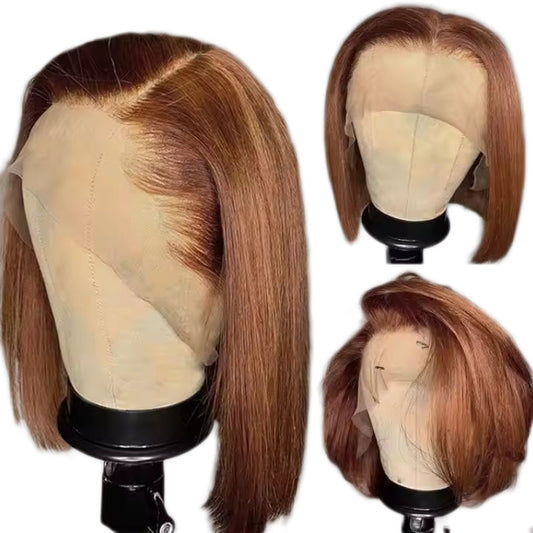 HD 100% human hair Coffee colored straight Short Bob Swiss Lace Human Hair Wig