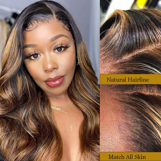 100%Natural Dark human hair with two color and deep Wave Virgin Human Hair Lace Frontal Wigs For Women