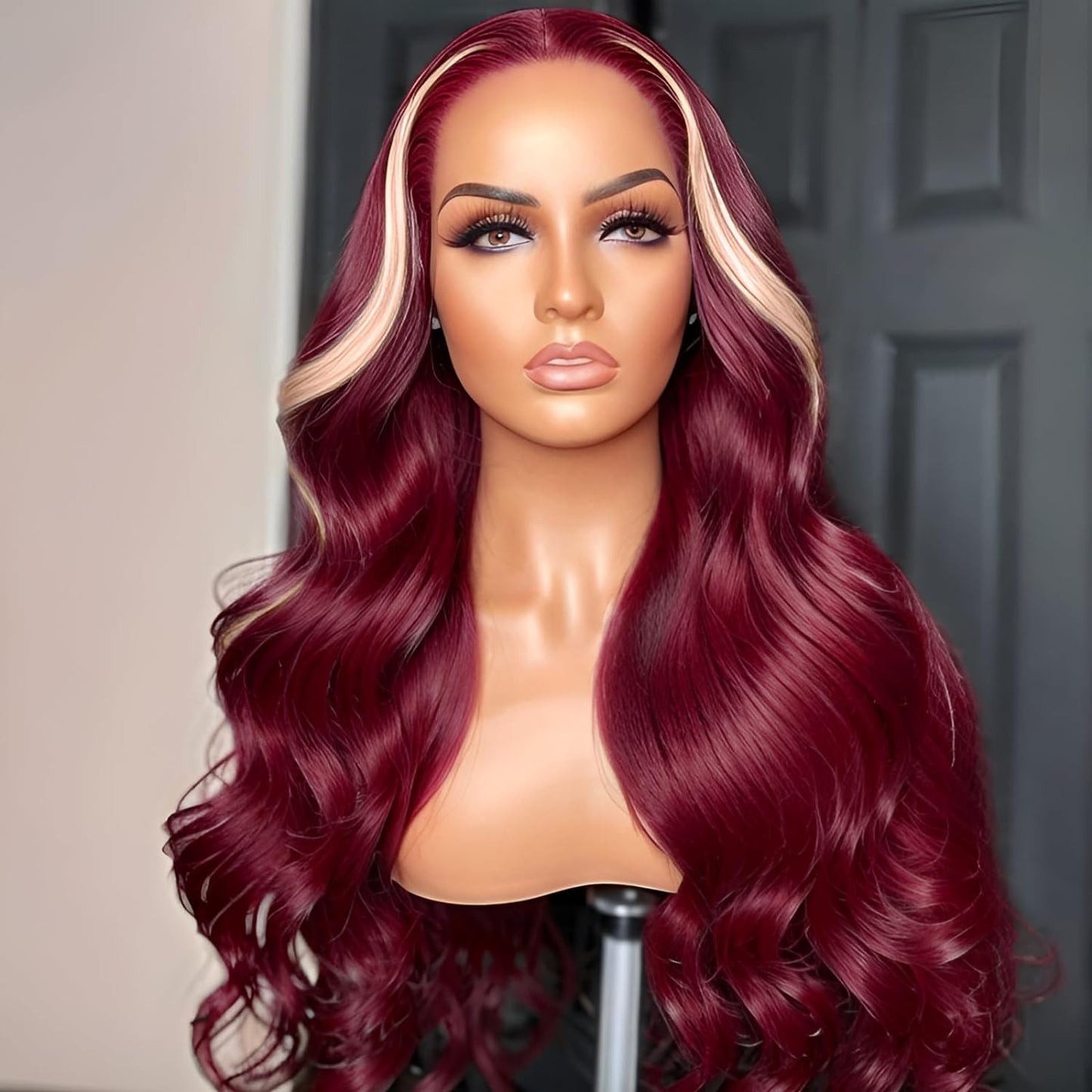 100% Virgin Hair HD 99j Burgundy Lace Front Wig Bone natural wave Human Hair Wigs Two tone colored hair Transparent Lace Frontal Wig