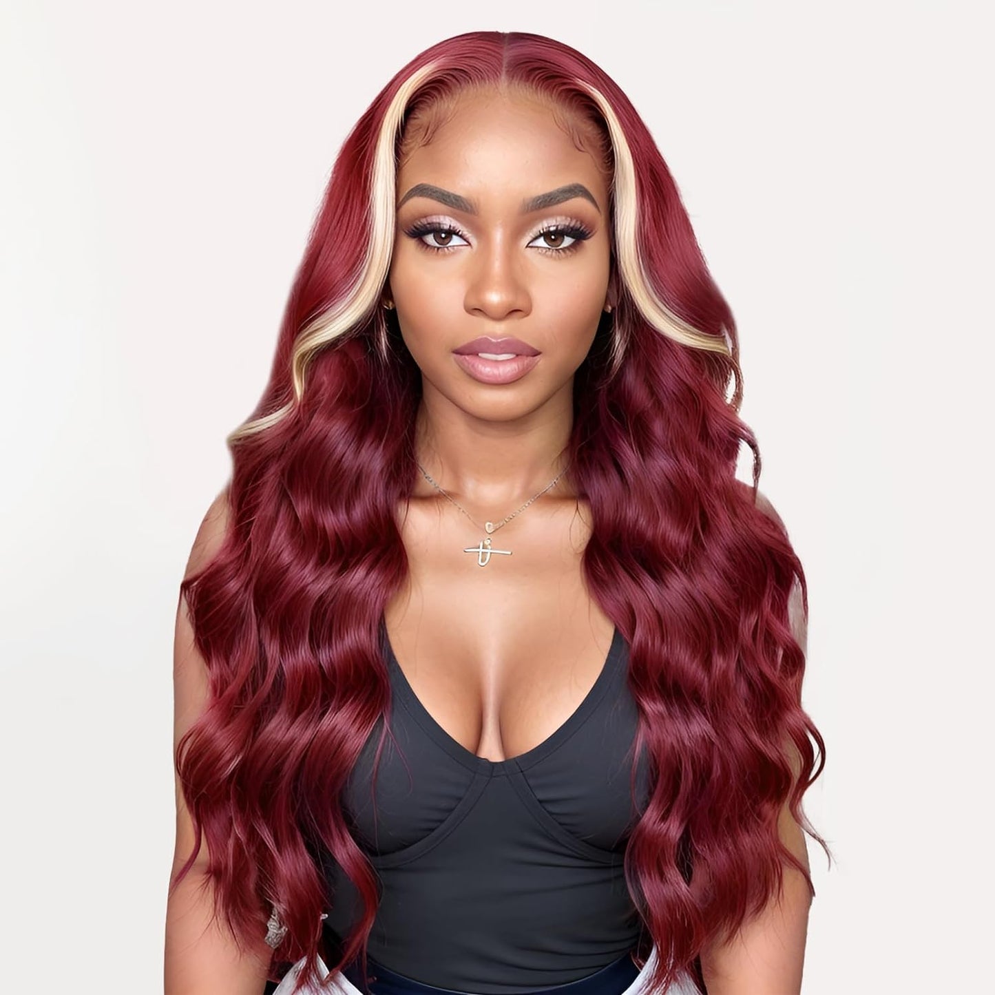 100% Virgin Hair HD 99j Burgundy Lace Front Wig Bone natural wave Human Hair Wigs Two tone colored hair Transparent Lace Frontal Wig