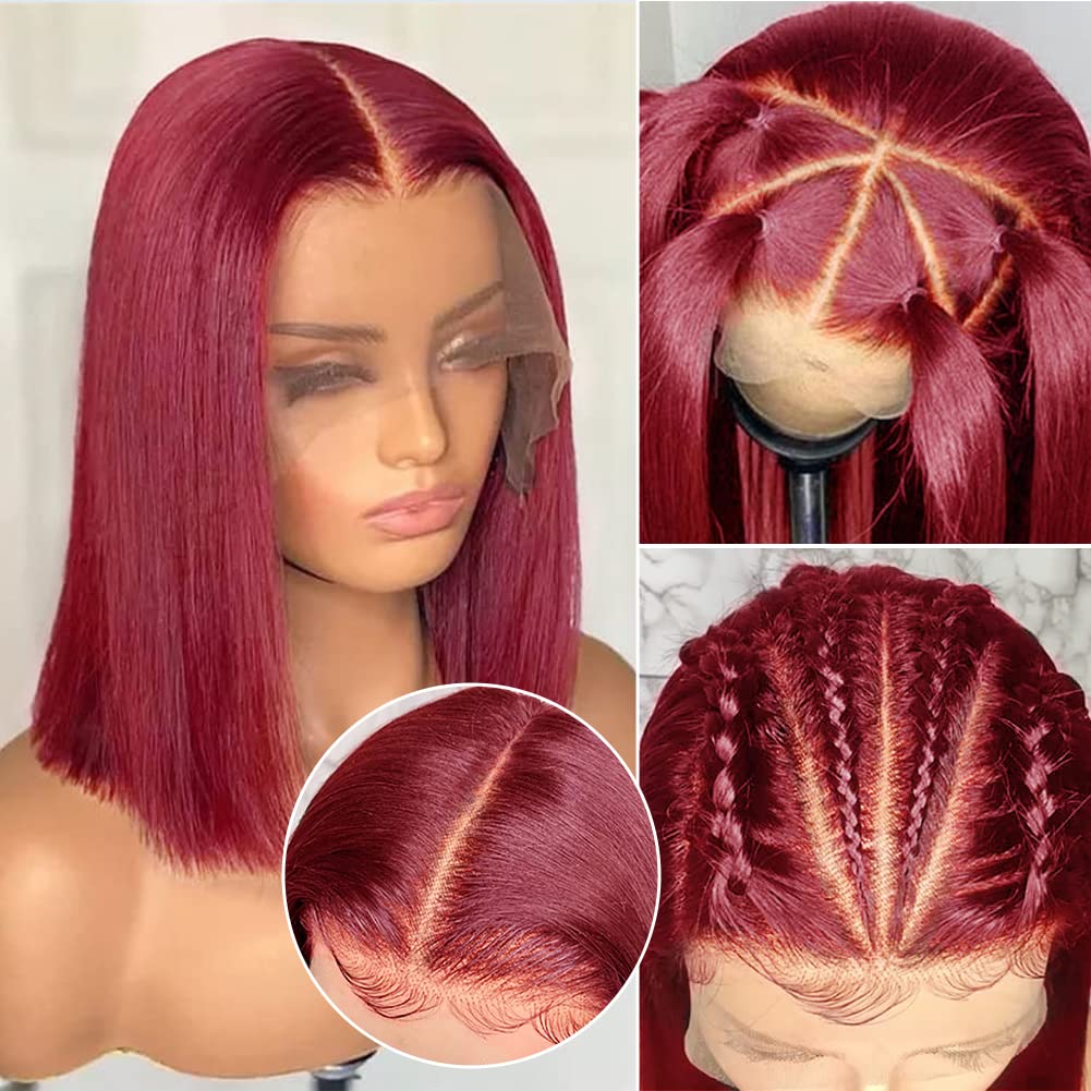 100% Virgin Hair HD 99j Burgundy Lace Front Wig Bone Straight Human Hair Wigs Pre Plucked Colored Hd Transparent Lace Frontal Wig