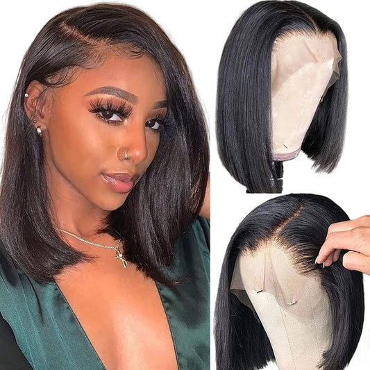 High Quality Glueless Wig 100% Human Hair Wig Silky Blunt Bob Cut Closure HD Lace Front Wig Breathable Cap 100% Human Hair Wig