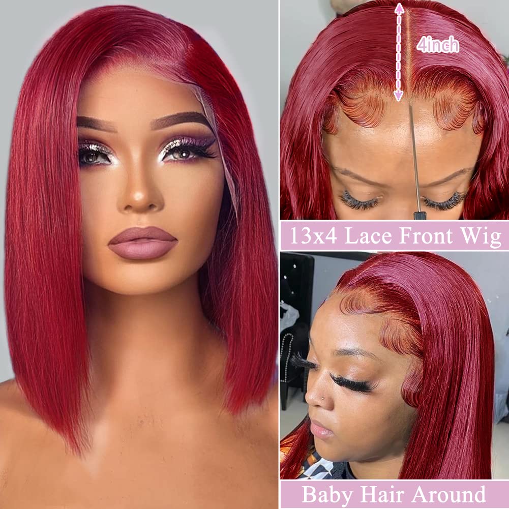 100% Virgin Hair HD 99j Burgundy Lace Front Wig Bone Straight Human Hair Wigs Pre Plucked Colored Hd Transparent Lace Frontal Wig