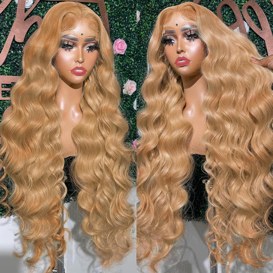 Loose Wave Glueless Front Wigs 100% Natural Blonde Human Hair Wigs with Dark Roots for Woman