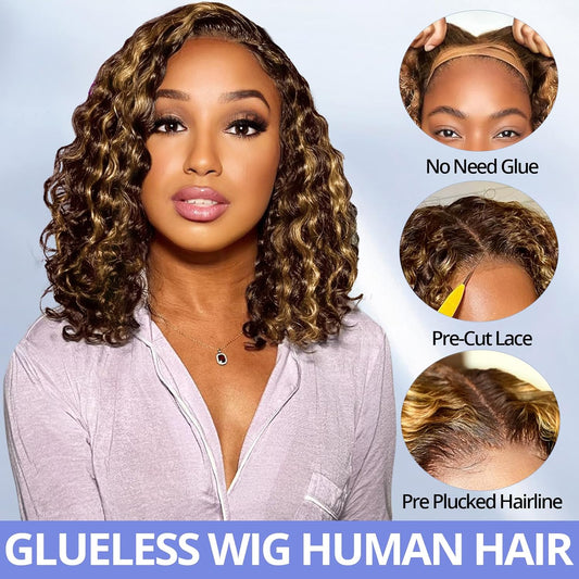 100%Honey Gold human hair with two color and deep Wave Virgin Human Hair Lace Frontal Wigs For Women