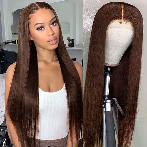 100% Natural Honey Brown human hair long straight Virgin Human Hair Lace Frontal Wigs For Women