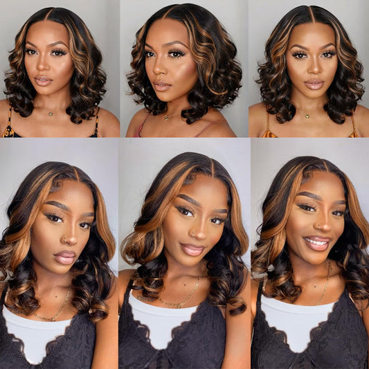 Natural Dark 100% human hair with two color and curly Virgin Human Hair Lace Frontal Wigs For Women