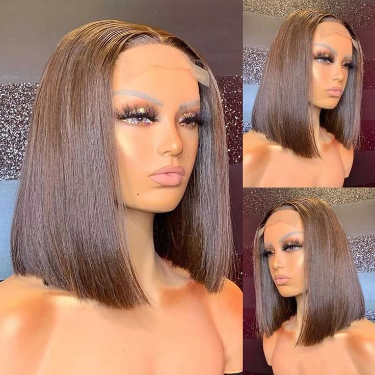 Bobo Head 100% Natural Honey Brown human hair straight Virgin Human Hair Lace Frontal Wigs For Women