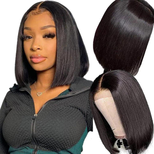 Bobo Head Natural Dark human hair straight Virgin Human Hair Lace Frontal Wigs For Women