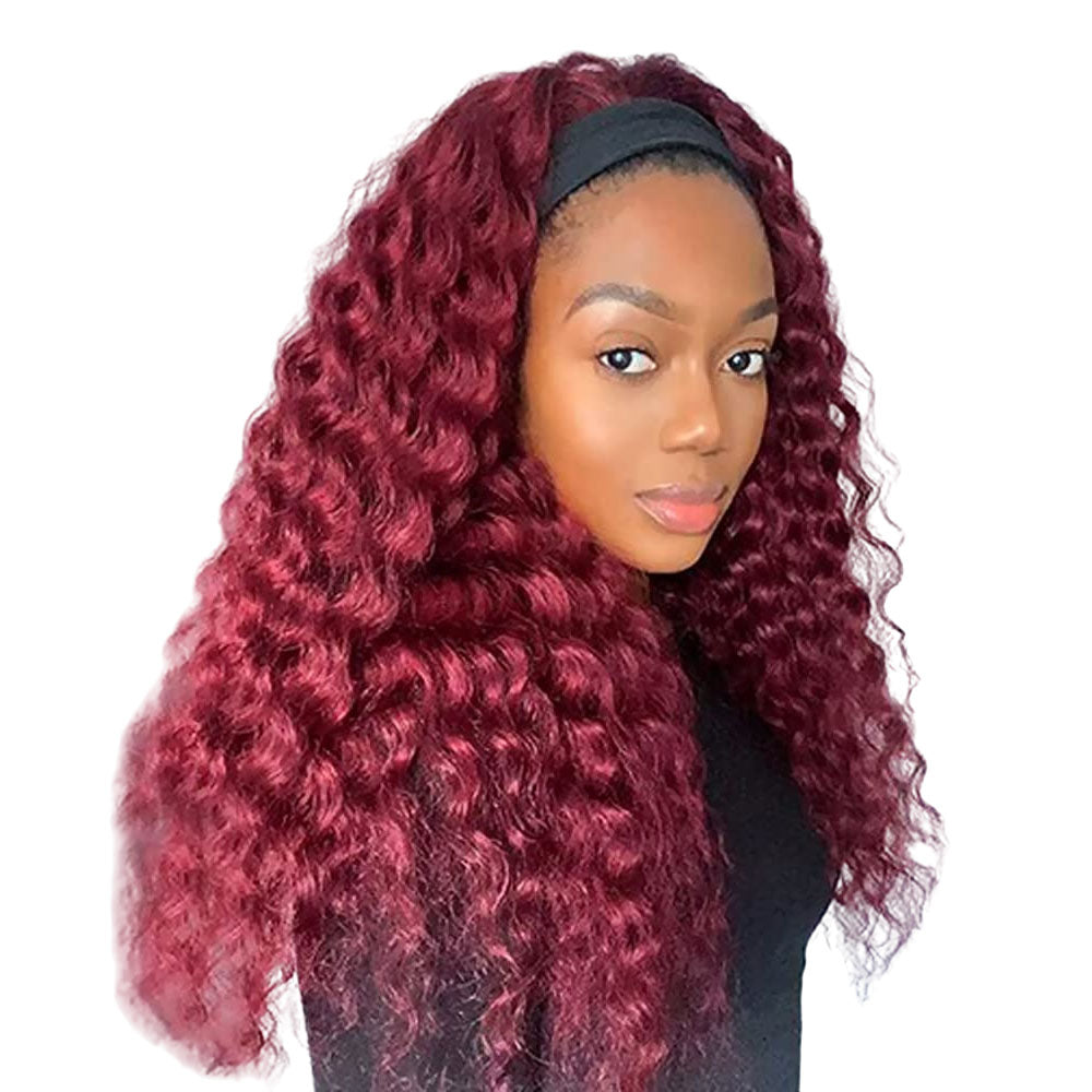 100%claret human hair with curly Wave Virgin Human Hair Lace Frontal Wigs For Women