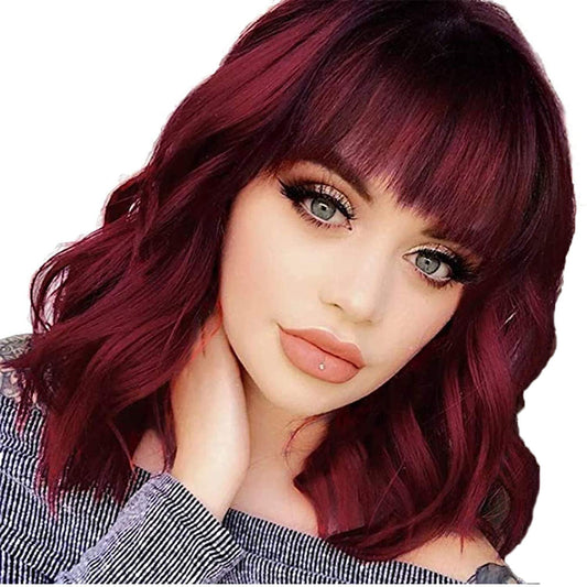 100%claret human hair with Big Wave Virgin Human Hair Lace Frontal Wigs For Women