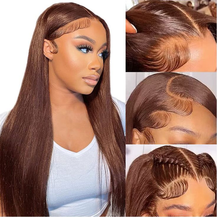 100% Natural Honey Brown human hair long straight Virgin Human Hair Lace Frontal Wigs For Women